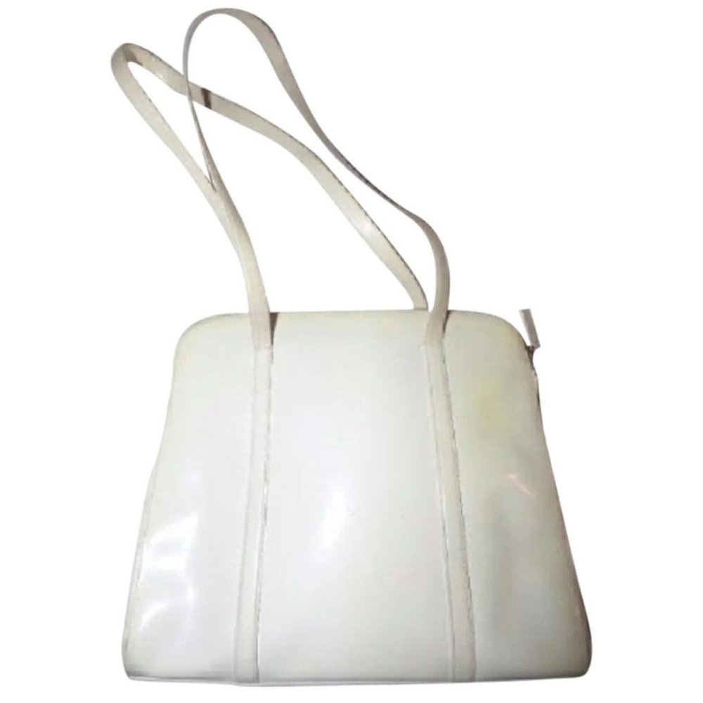 Prada Ivory Patent Leather Retro XL Satchel w Two Straps